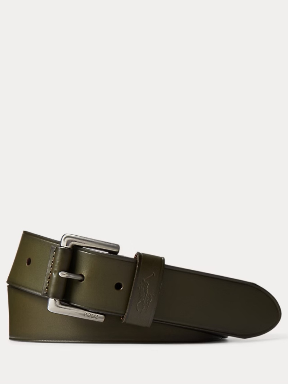 Polo Ralph Lauren Wide Leather Belt Olive Green Silver Buckle Size 36 Equestrian